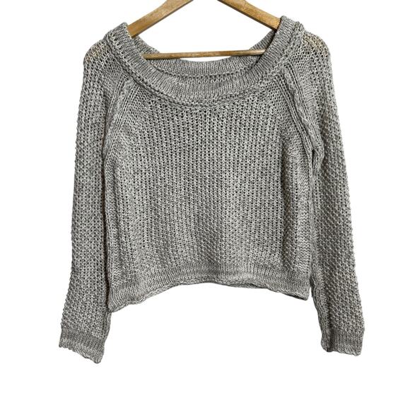 Free People Gray Loose Weave Cropped Sweater - Size XS - Picture 8 of 8
